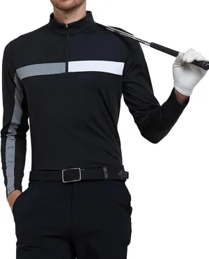 Men's Casual Long Sleeve Polo Shirts Quarter-Zipped Quick Dry Cotton Soft Outdoor Shirt for Men
