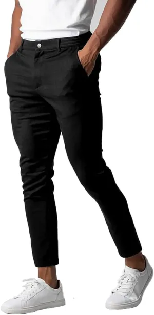 Mens Casual Pant Slim-Fit Wrinkle-Resistant Flat-Front Stretch Chino Pant Stretch Waist Tapered Trousers for Business