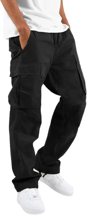 Men's Causal Waist Color Sports Pants Loose-Fit Classic Comfy Daily Wear with Multi-Pocket Cargo Pants Joggers