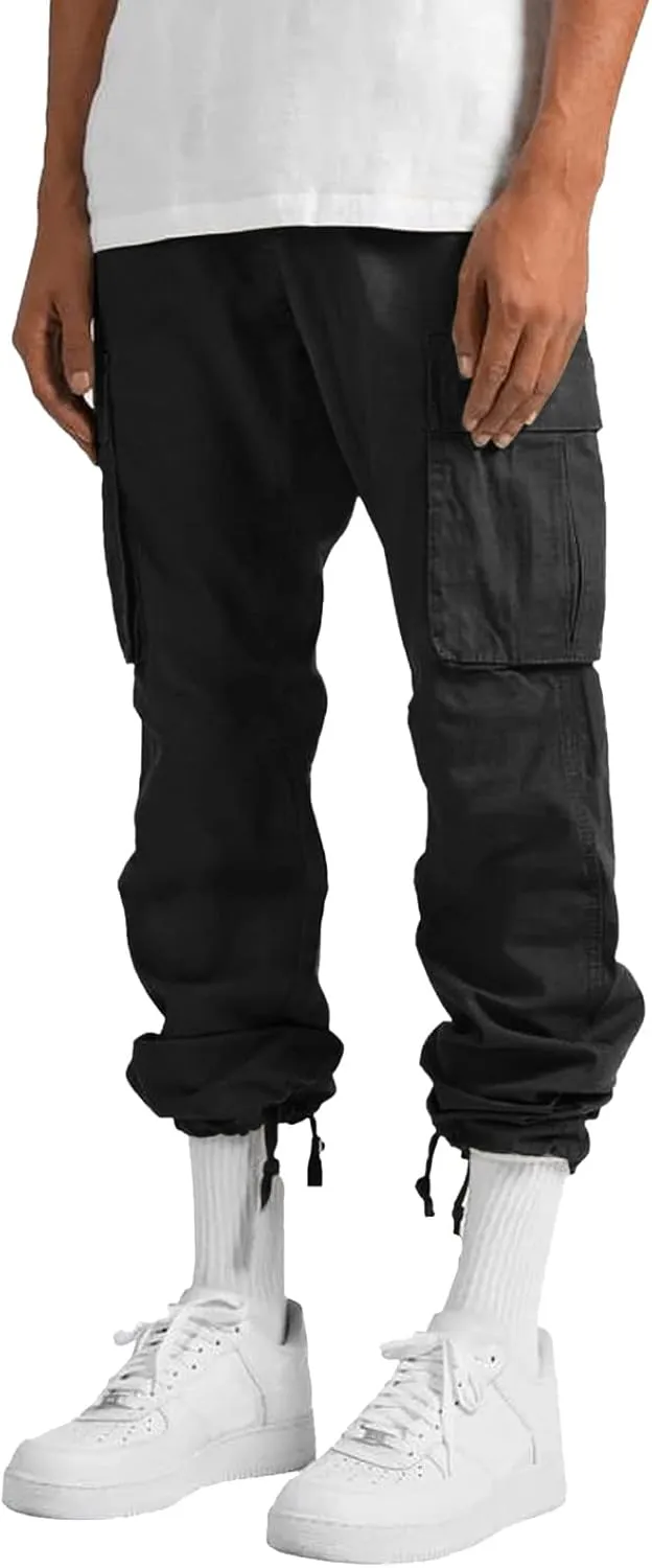 Men's Causal Waist Color Sports Pants Loose-Fit Classic Comfy Daily Wear with Multi-Pocket Cargo Pants Joggers