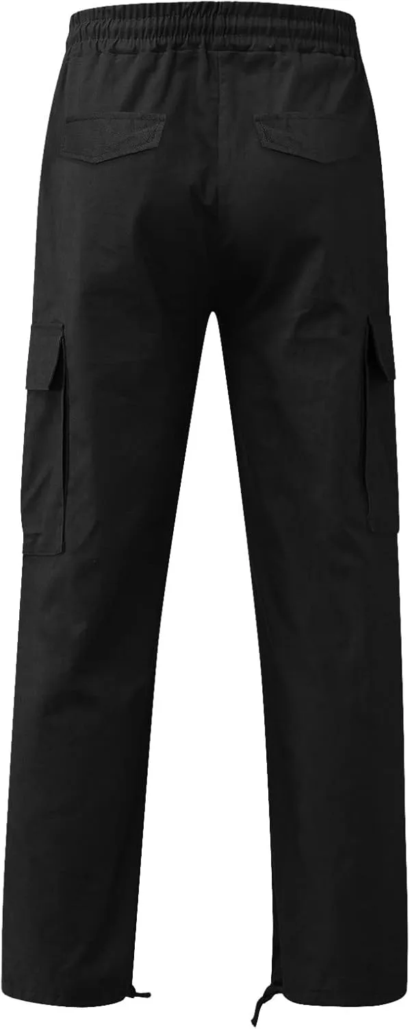 Men's Causal Waist Color Sports Pants Loose-Fit Classic Comfy Daily Wear with Multi-Pocket Cargo Pants Joggers