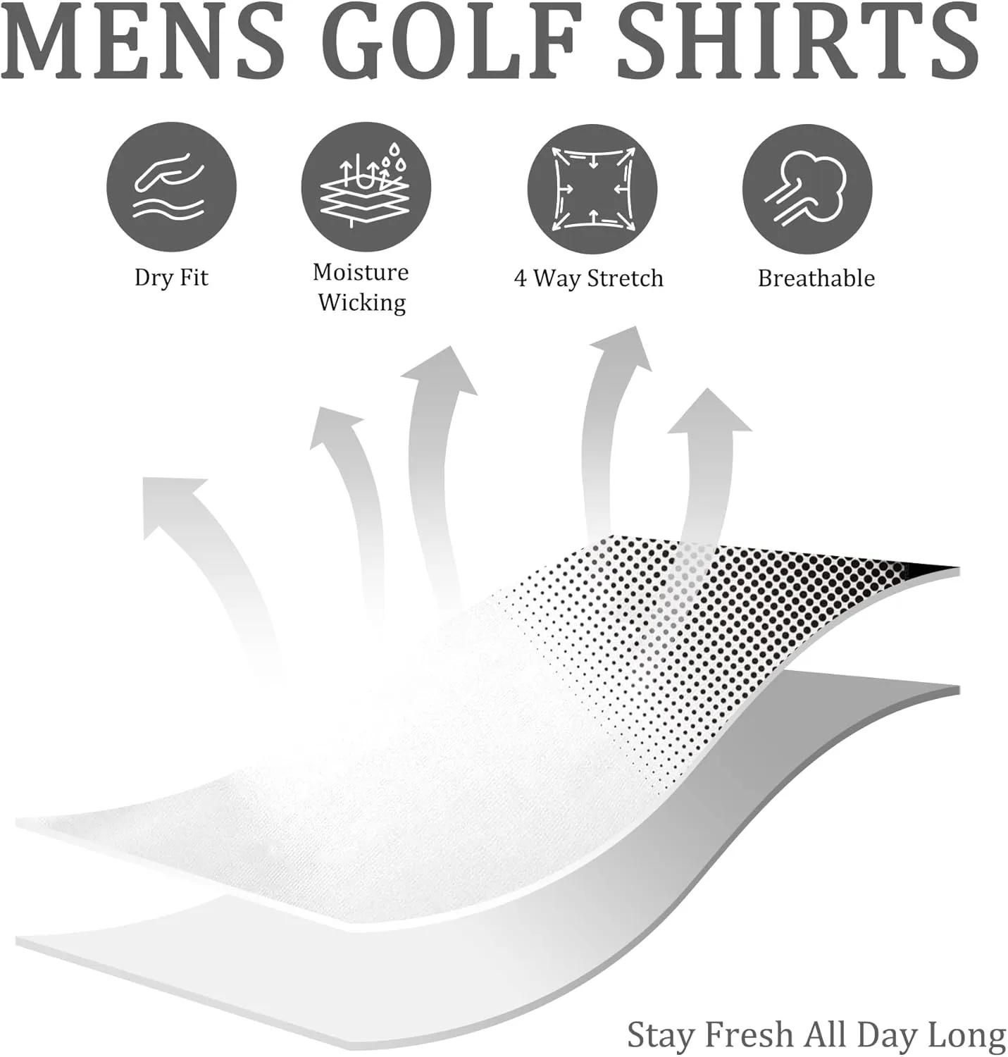 Mens Golf Shirts Short Sleeve Dry Fit Athletic Moisture Wicking Golf Polo Performance Printed Collared Polos