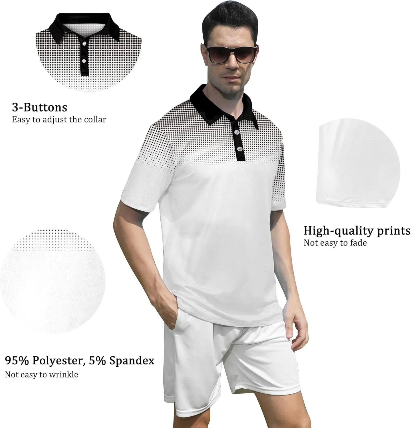 Mens Golf Shirts Short Sleeve Dry Fit Athletic Moisture Wicking Golf Polo Performance Printed Collared Polos