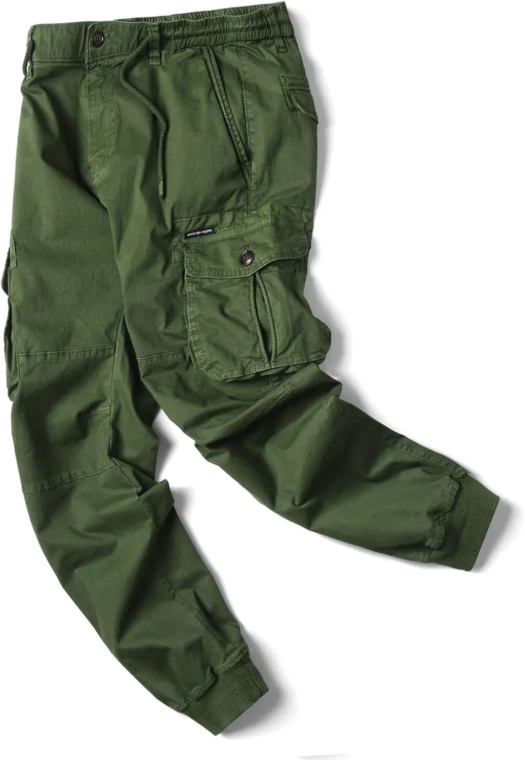 Mens Linen Pants Drawstring Buckle Zipper Cargo Pants Multi Pockets Solid Beam Feet Athletic Sweatpants Outdoor