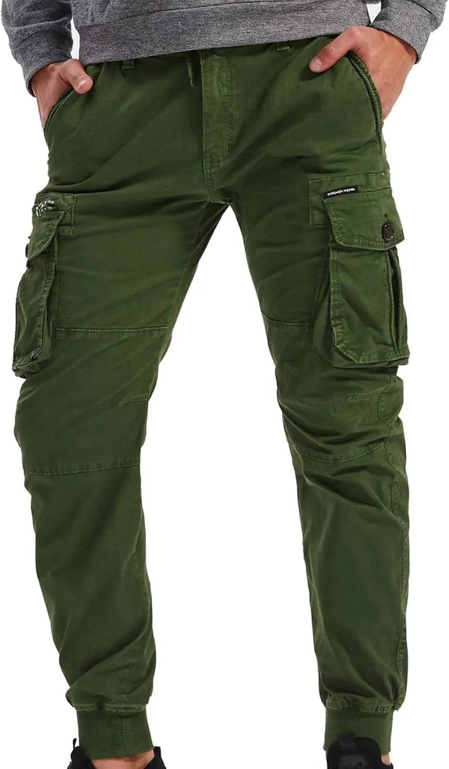 Mens Linen Pants Drawstring Buckle Zipper Cargo Pants Multi Pockets Solid Beam Feet Athletic Sweatpants Outdoor