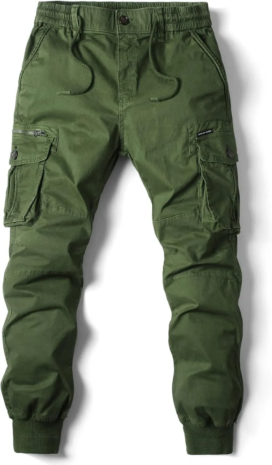 Mens Linen Pants Drawstring Buckle Zipper Cargo Pants Multi Pockets Solid Beam Feet Athletic Sweatpants Outdoor
