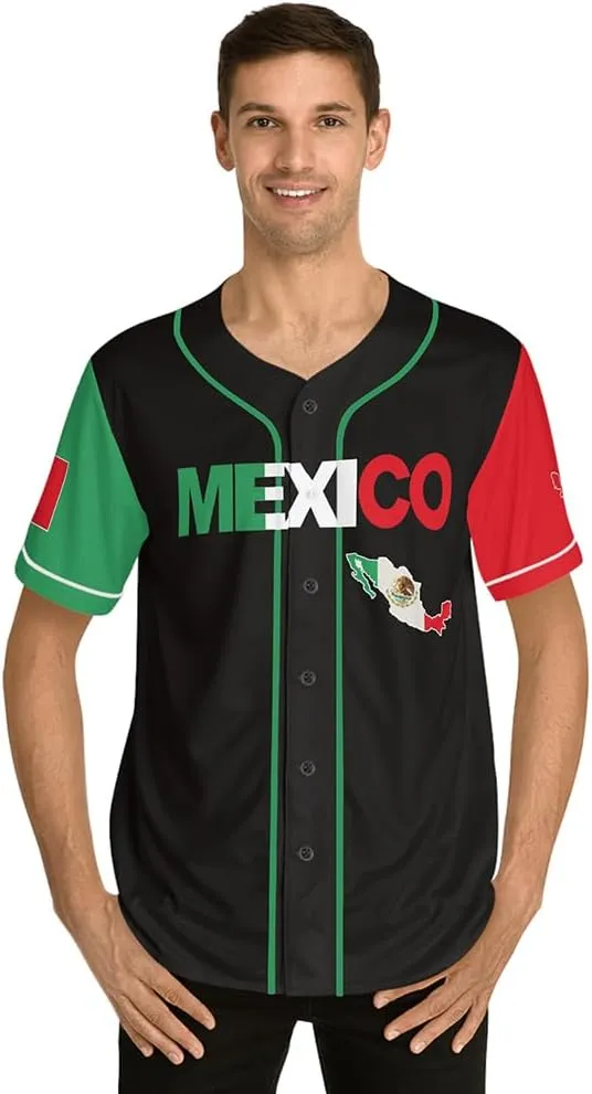Men's Mexico Baseball Jersey, Eagle Mexico Baseball Button Down Jersey Shirts, Mexican Flag Baseball Jerseys Sports Shirt
