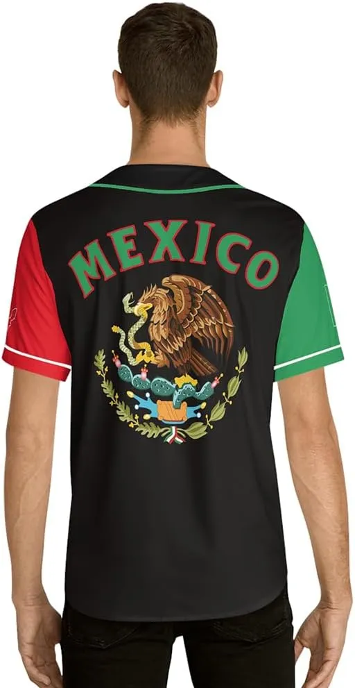 Men's Mexico Baseball Jersey, Eagle Mexico Baseball Button Down Jersey Shirts, Mexican Flag Baseball Jerseys Sports Shirt