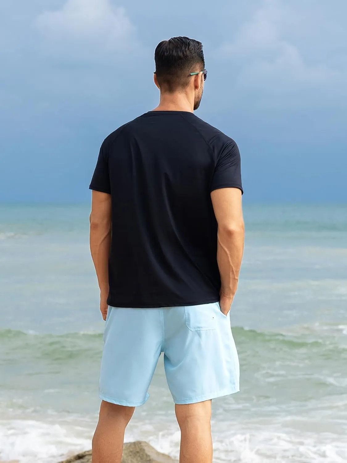 Men's Rash Guard Swim Shirts UPF 50  Short Sleeve Fishing Quick Dry Beach-Recommended Larger one
