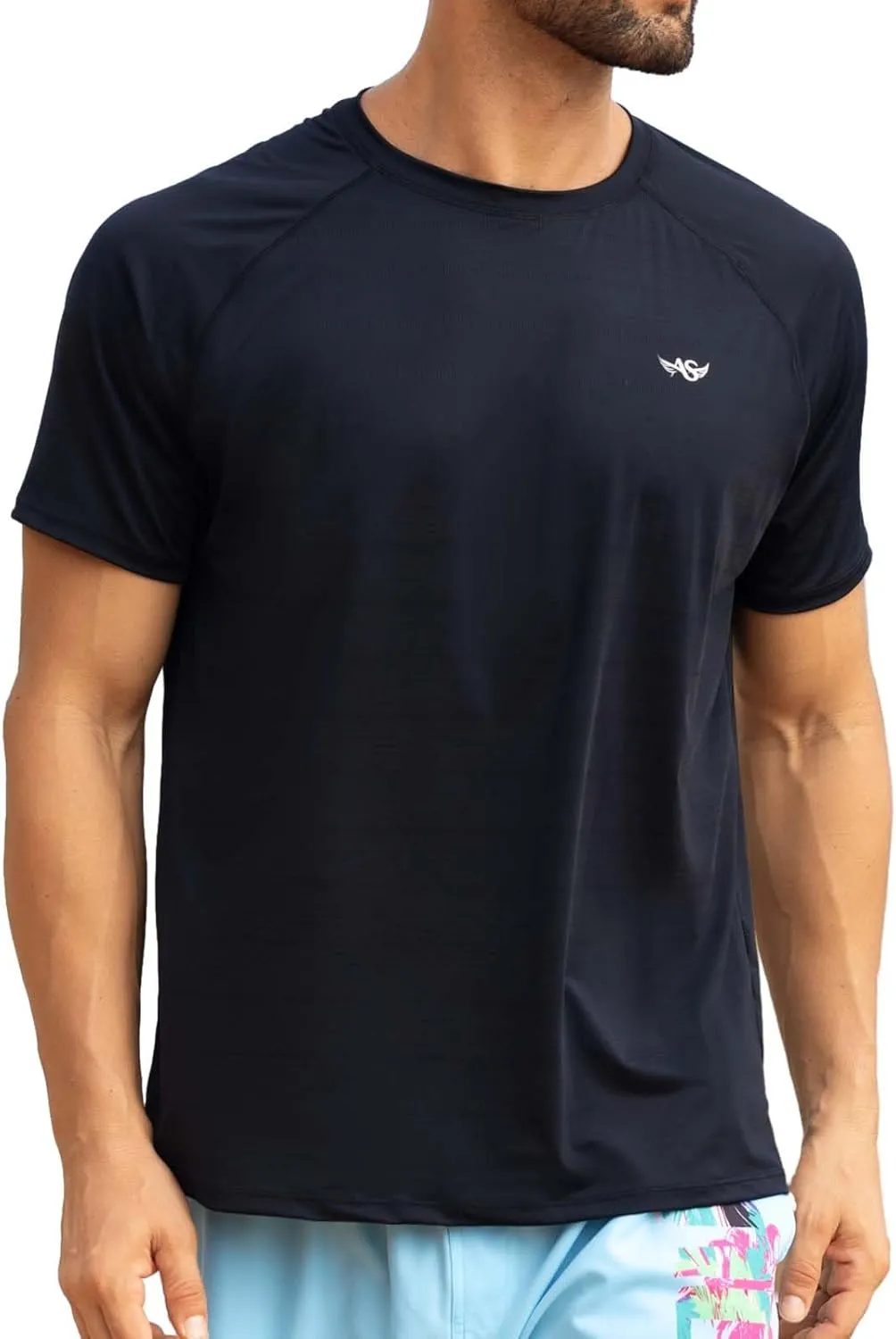 Men's Rash Guard Swim Shirts UPF 50  Short Sleeve Fishing Quick Dry Beach-Recommended Larger one
