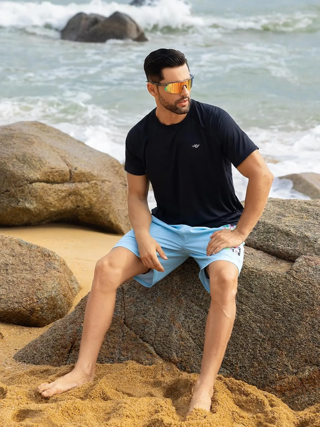 Men's Rash Guard Swim Shirts UPF 50  Short Sleeve Fishing Quick Dry Beach-Recommended Larger one