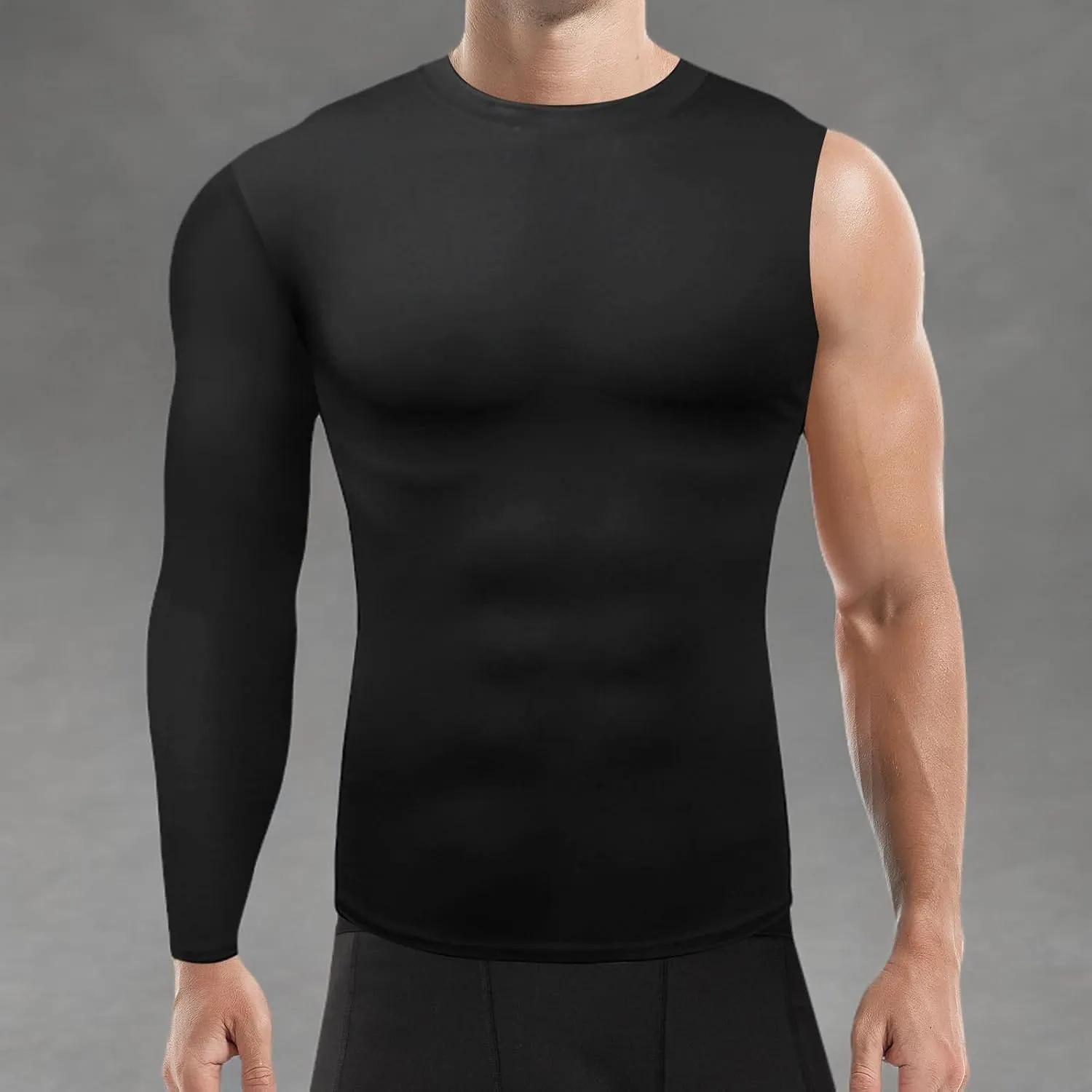 Mens Single Sleeve Compression Shirts One Arm 1/2 Long Sleeve Base Layer Quick Dry Workout Basketball Top