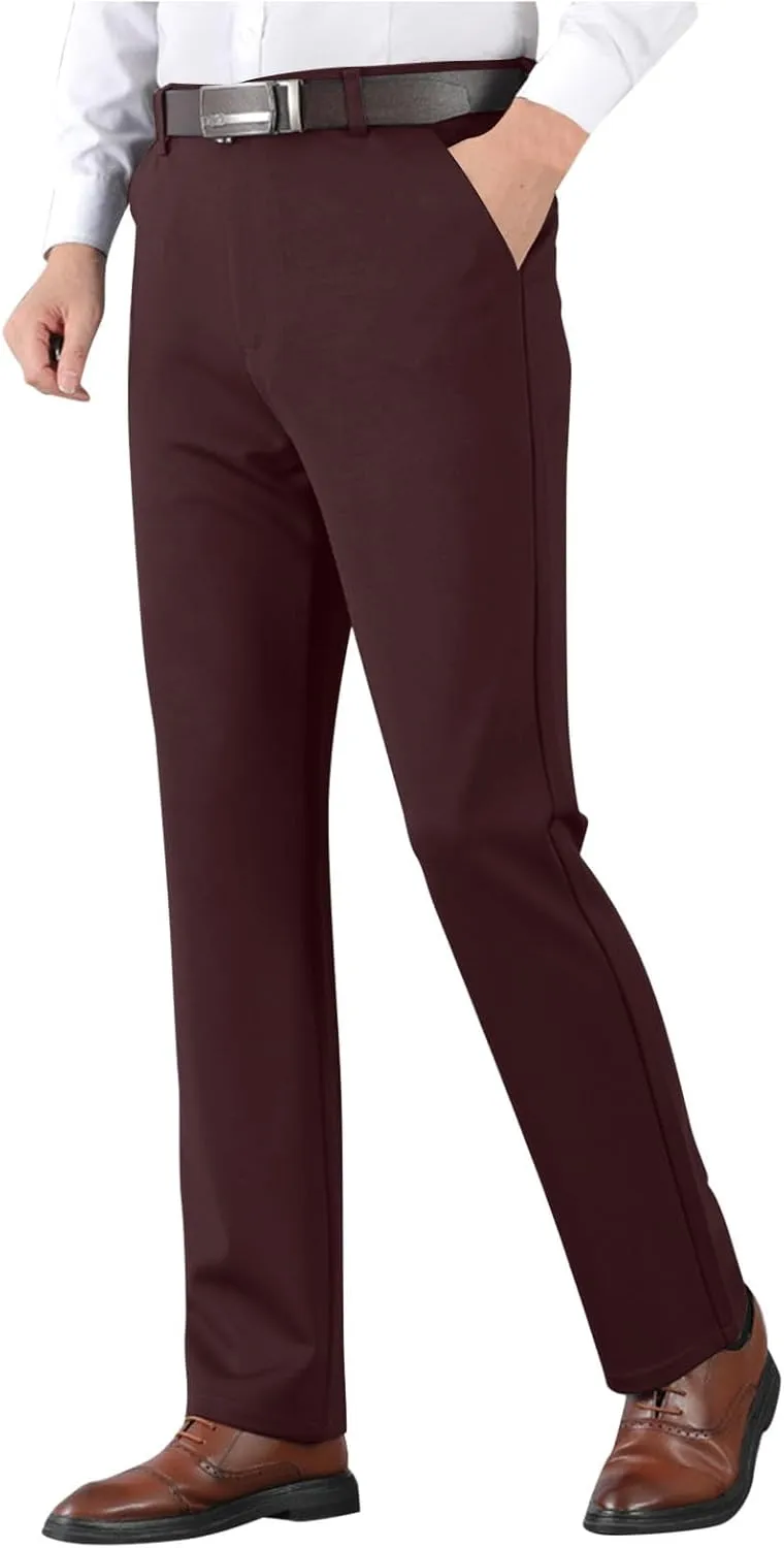 Men's Thicken Dress Pants Flat Front Slim Fit Business Work Pant Casual Straight Leg Suit Trousers with Pockets