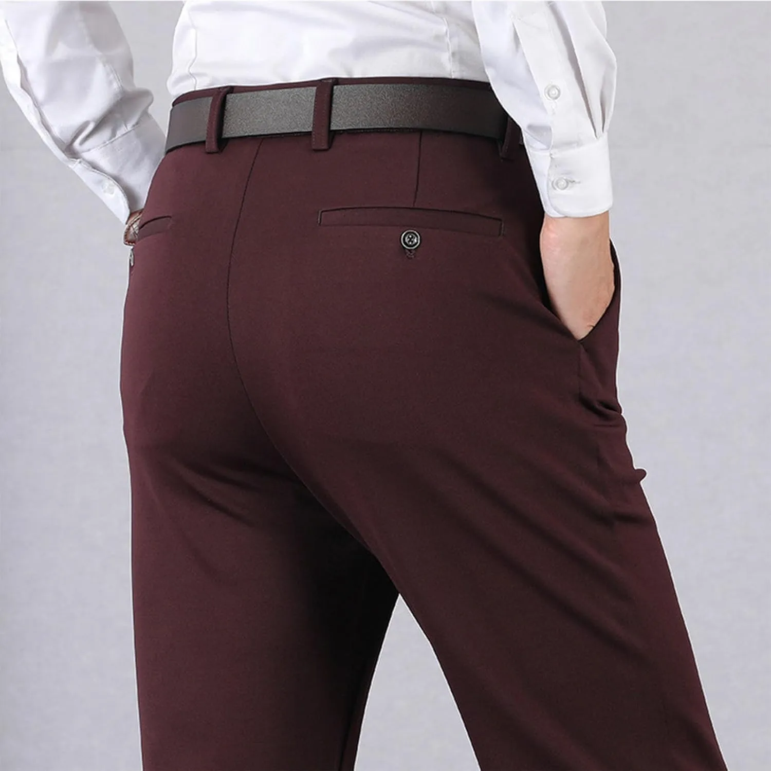 Men's Thicken Dress Pants Flat Front Slim Fit Business Work Pant Casual Straight Leg Suit Trousers with Pockets