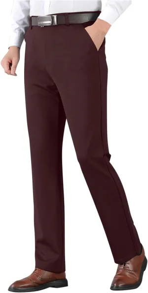 Men's Thicken Dress Pants Flat Front Slim Fit Business Work Pant Casual Straight Leg Suit Trousers with Pockets