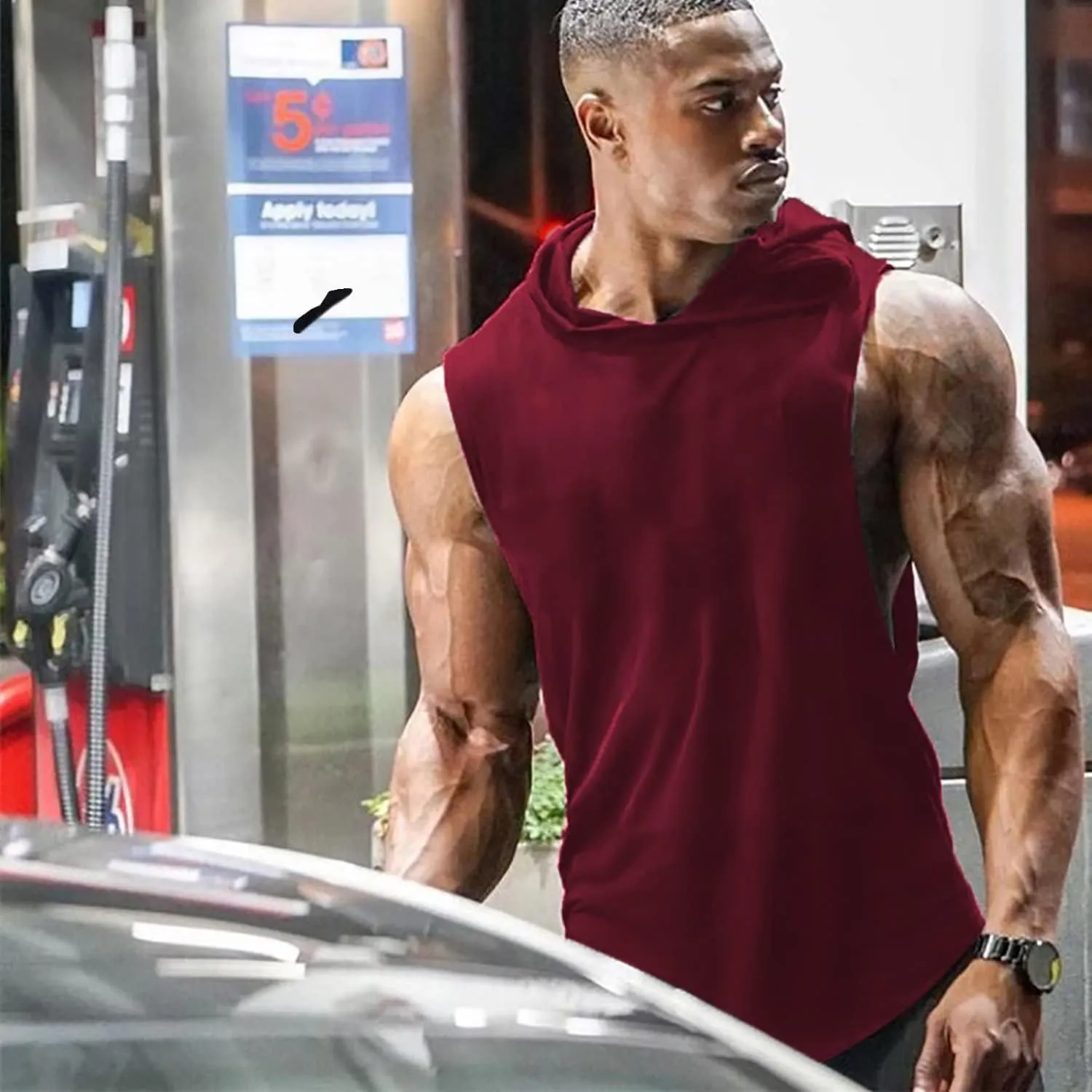 Men's Workout Hooded Tank Tops Sports Training Sleeveless Gym Hoodies Fitness Bodybuilding Cut Off Muscle Shirts