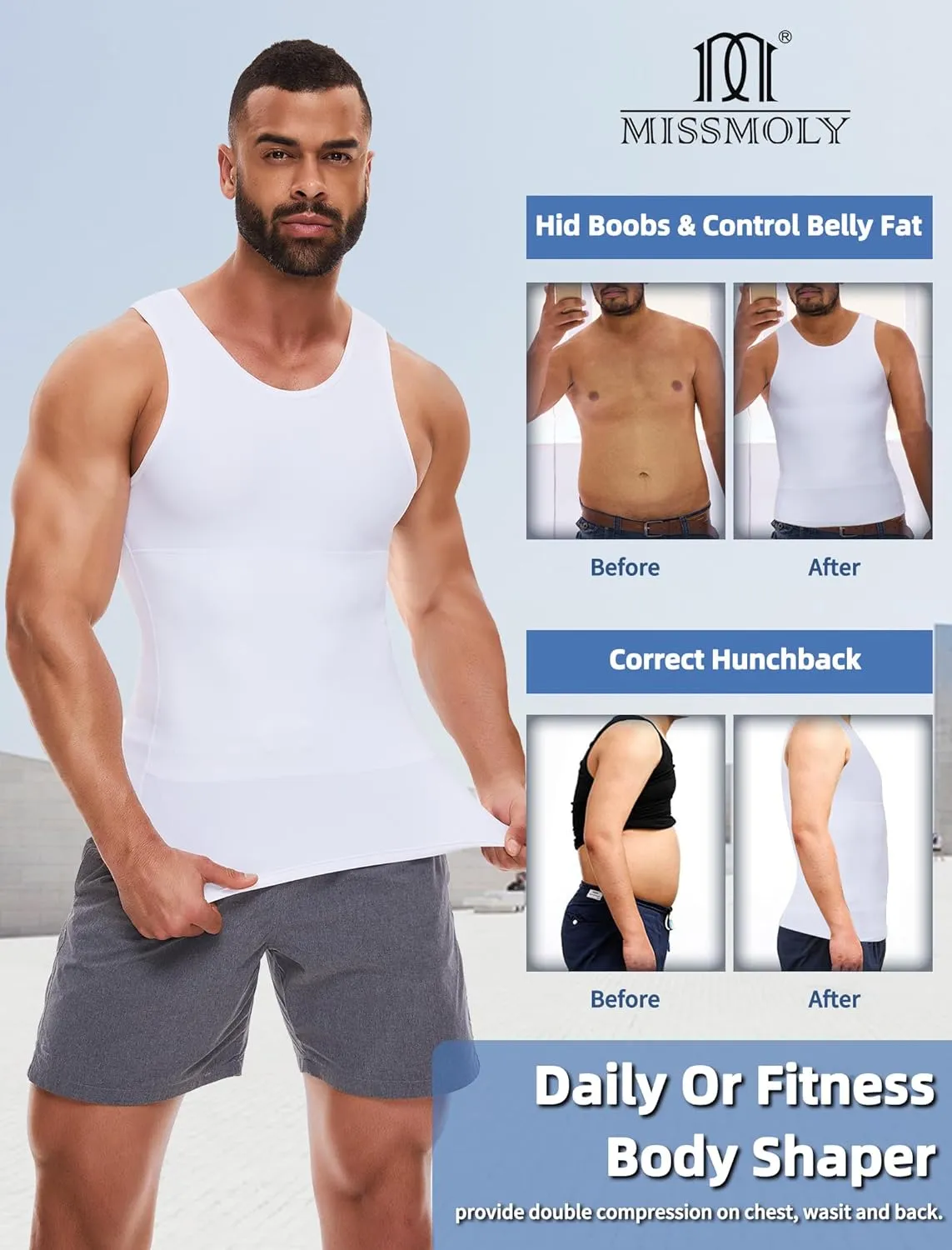 MISS MOLY Compression Shirts for Men Tummy Control Undershirt Gynomastica Slimming Vest Waist Trainer Tank Top Shapewear