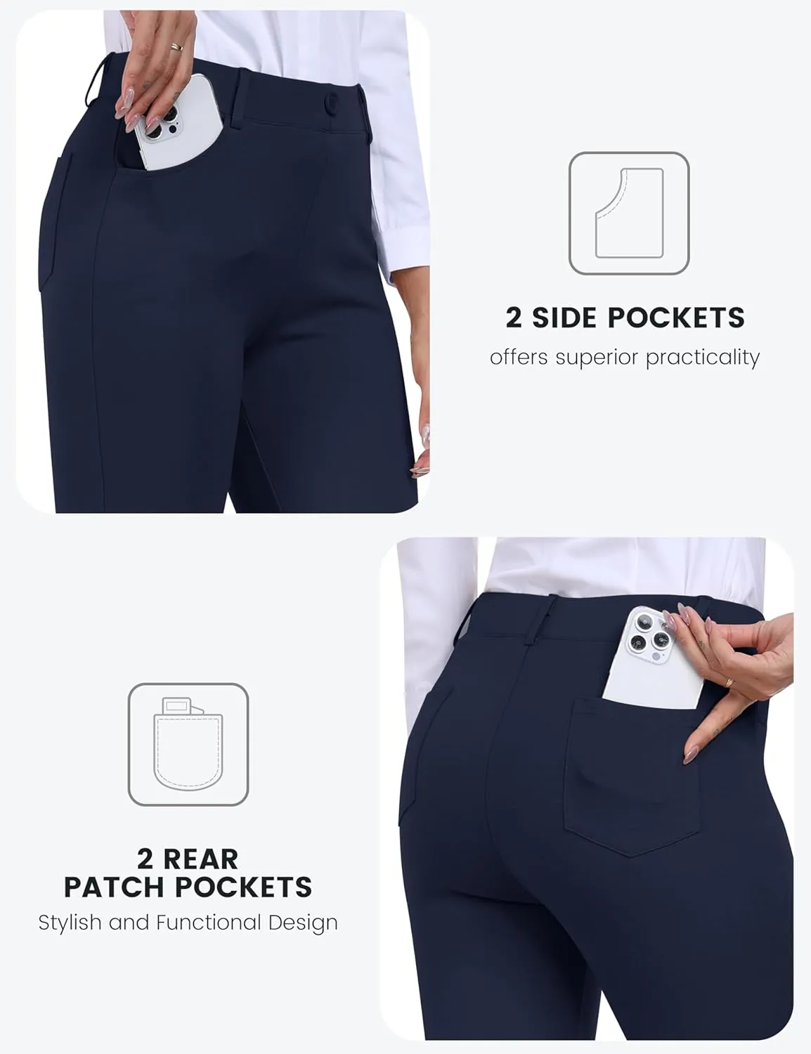 MoFiz Women's Capri Pants Summer Pull-On Stretch Straight Leg Golf Yoga & Business Casual Dressy Cropped Pants with Pockets