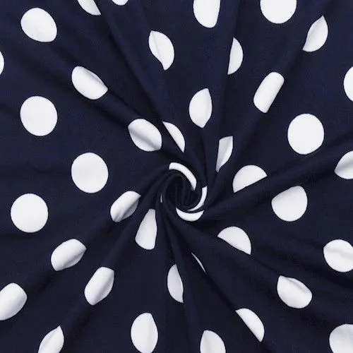 Navy/Ivory Polka-Dot Print Stretch Activewear Knit Fabric