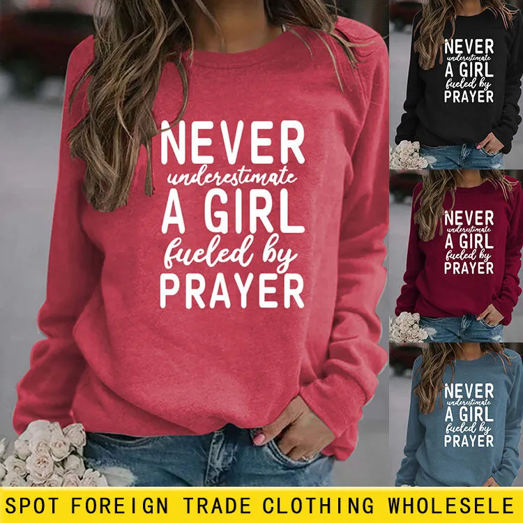 NEVER UNDERESTIMATE A GIRL Letters Fashion Round Neck Loose Long-sleeved Sweater