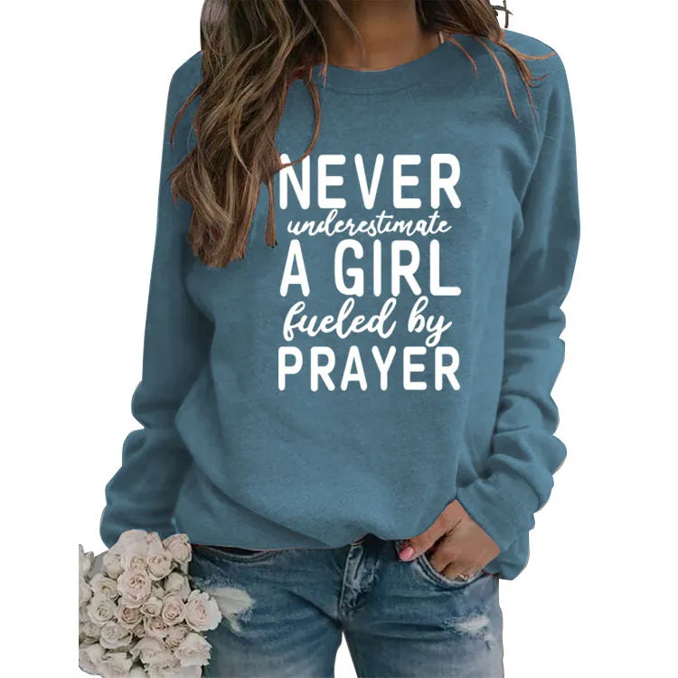 NEVER UNDERESTIMATE A GIRL Letters Fashion Round Neck Loose Long-sleeved Sweater