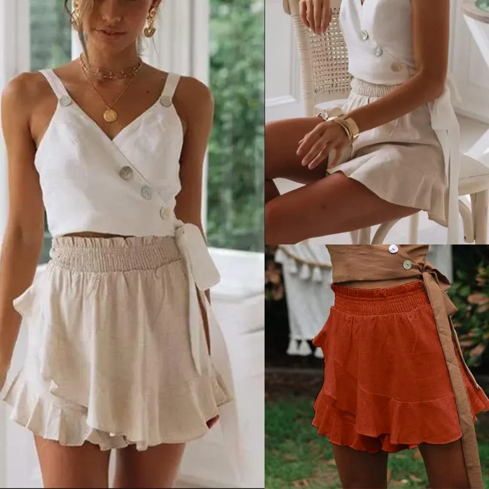NEYOUQE Summer Womens Shorts Skirts Flowy Pleated Mini Casual Beach Tennis Short Skirt Skater High Elastic Waist Dress