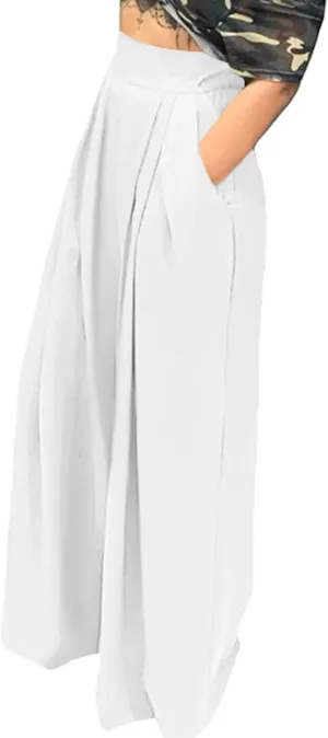 NRTHYE Womens Palazzo Long Pants High Waist Wide Leg Stretchy Loose Fit Casual Trousers with Pocket