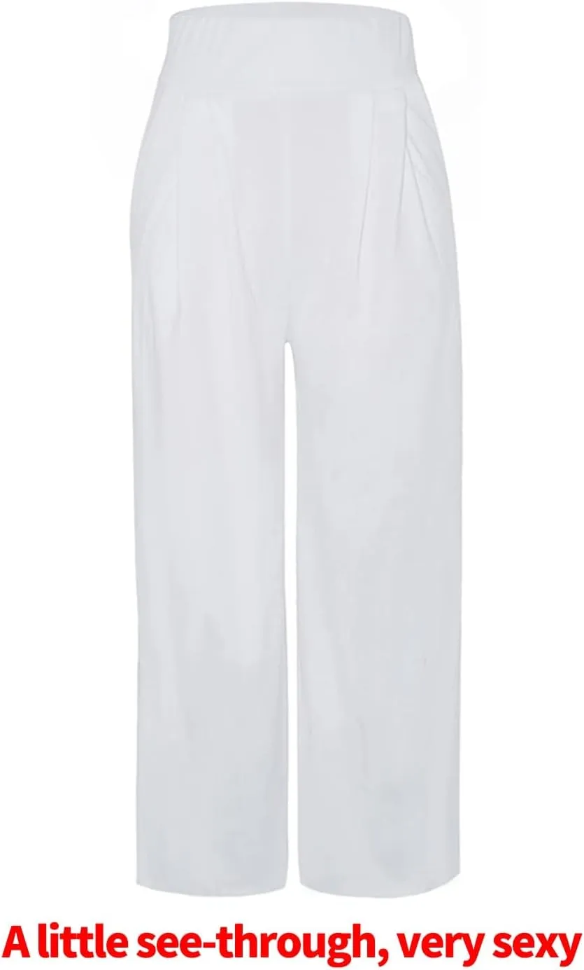 NRTHYE Womens Palazzo Long Pants High Waist Wide Leg Stretchy Loose Fit Casual Trousers with Pocket