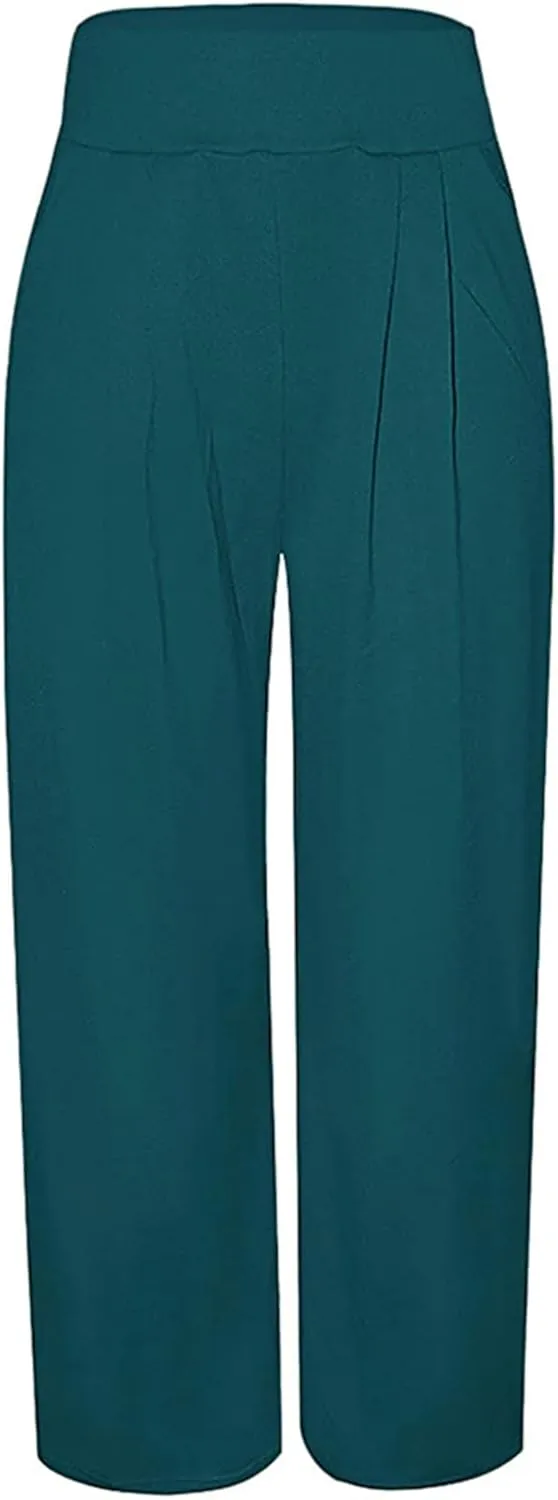 NRTHYE Womens Palazzo Long Pants High Waist Wide Leg Stretchy Loose Fit Casual Trousers with Pocket
