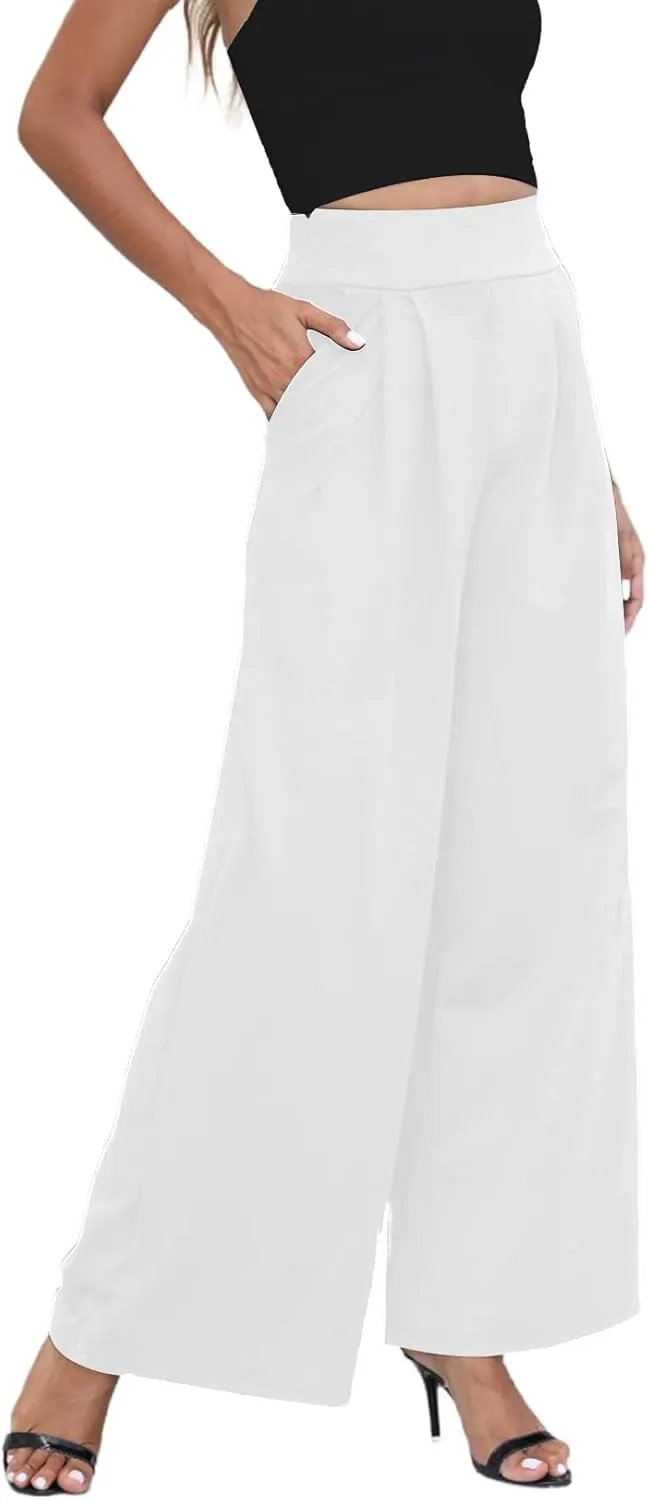 NRTHYE Womens Palazzo Long Pants High Waist Wide Leg Stretchy Loose Fit Casual Trousers with Pocket