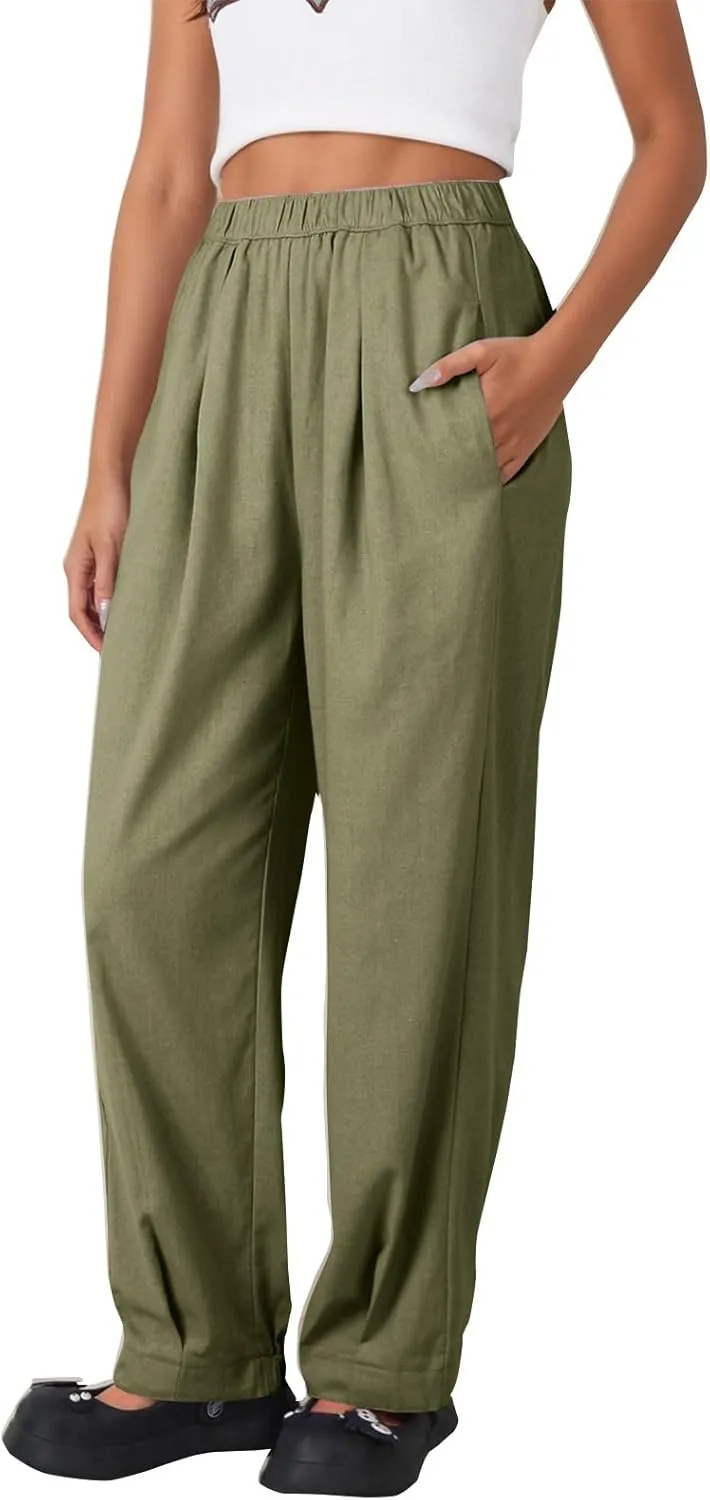 Pants for Women Women's Autumn Fashion Solid Color Elastic Waisted Casual Cropped Pants with Pockets 2024