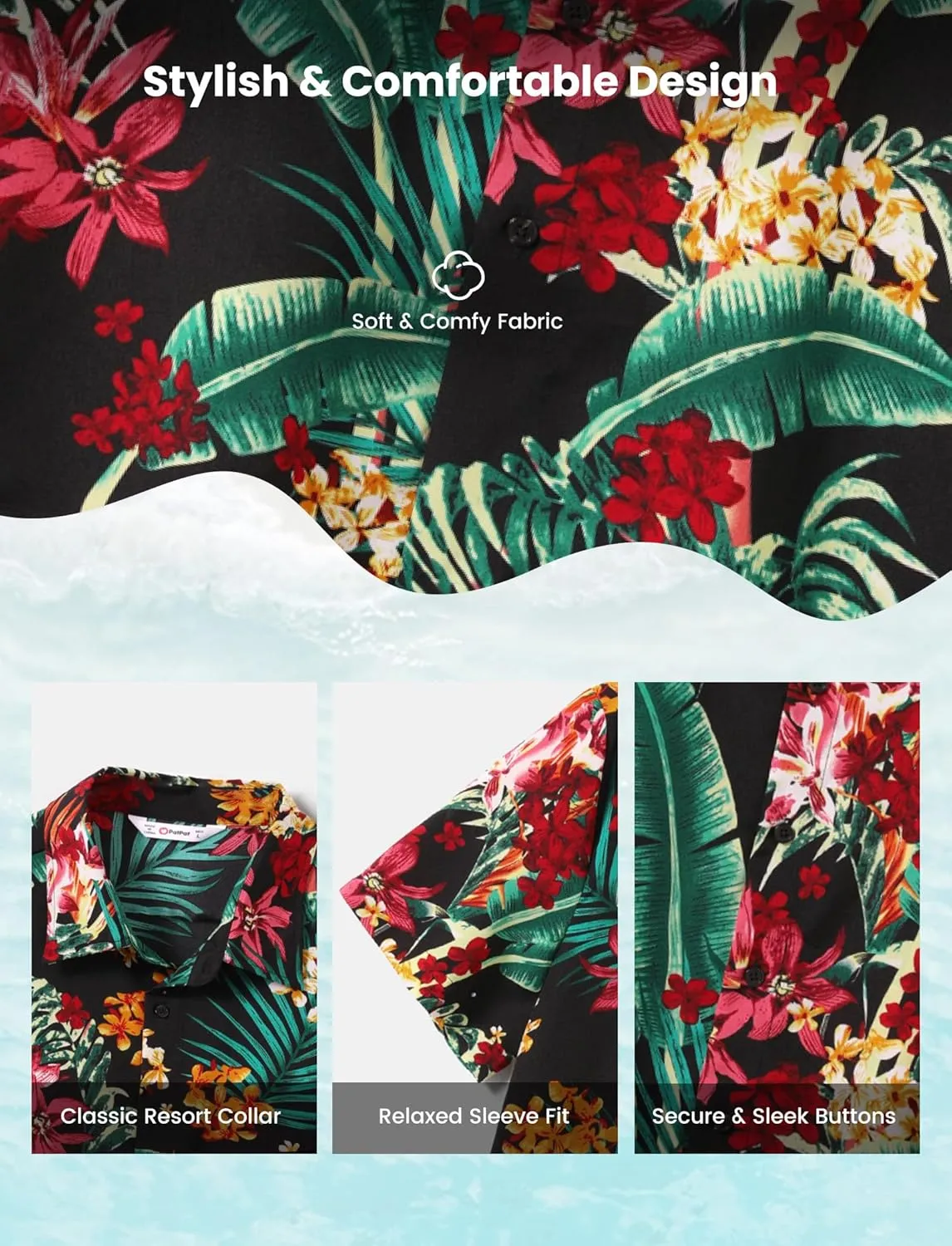PATPAT Family Hawaiian Matching Outfits Mommy and Me Outfits Caribbean Vacation Summer Tropical Halter Sundresses and Shirts