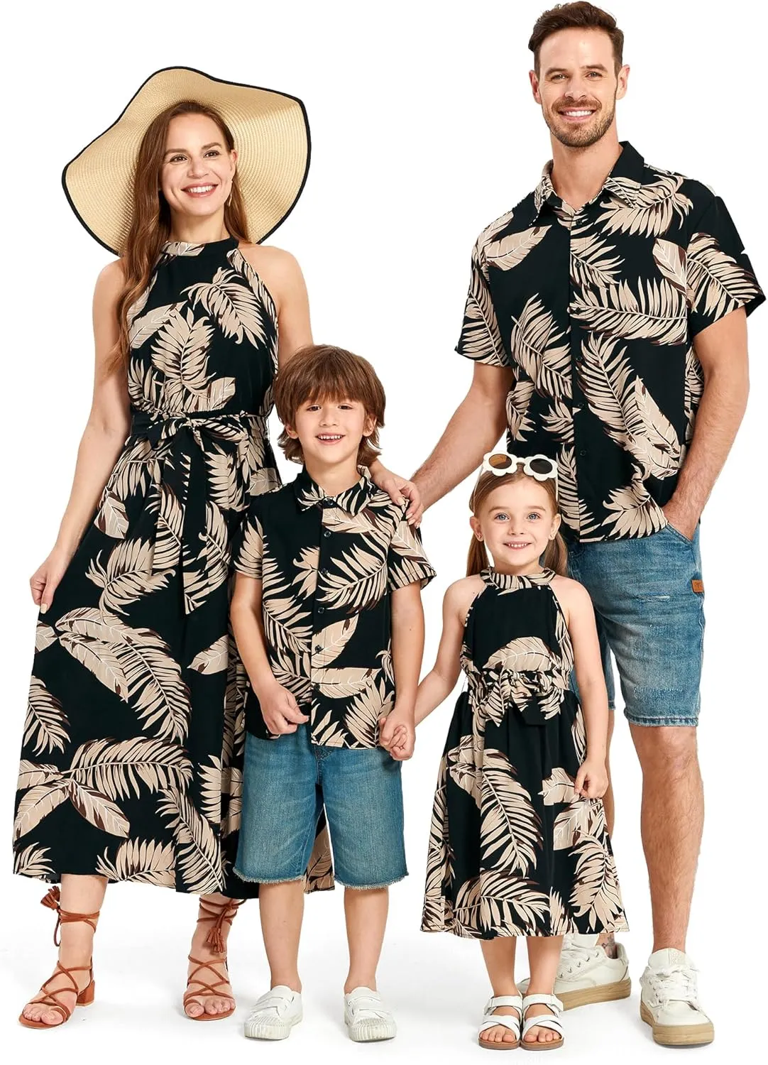 PATPAT Family Hawaiian Matching Outfits Mommy and Me Outfits Caribbean Vacation Summer Tropical Halter Sundresses and Shirts