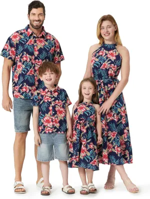PATPAT Family Hawaiian Matching Outfits Mommy and Me Outfits Caribbean Vacation Summer Tropical Halter Sundresses and Shirts