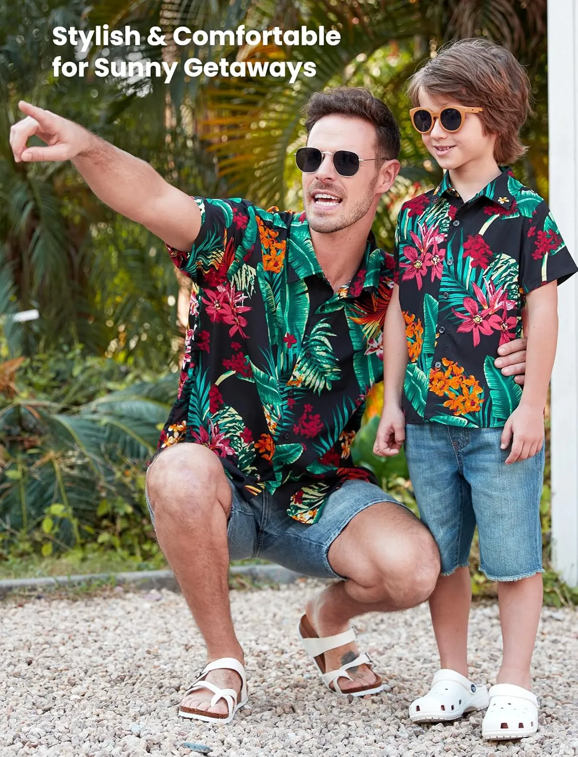 PATPAT Family Hawaiian Matching Outfits Mommy and Me Outfits Caribbean Vacation Summer Tropical Halter Sundresses and Shirts