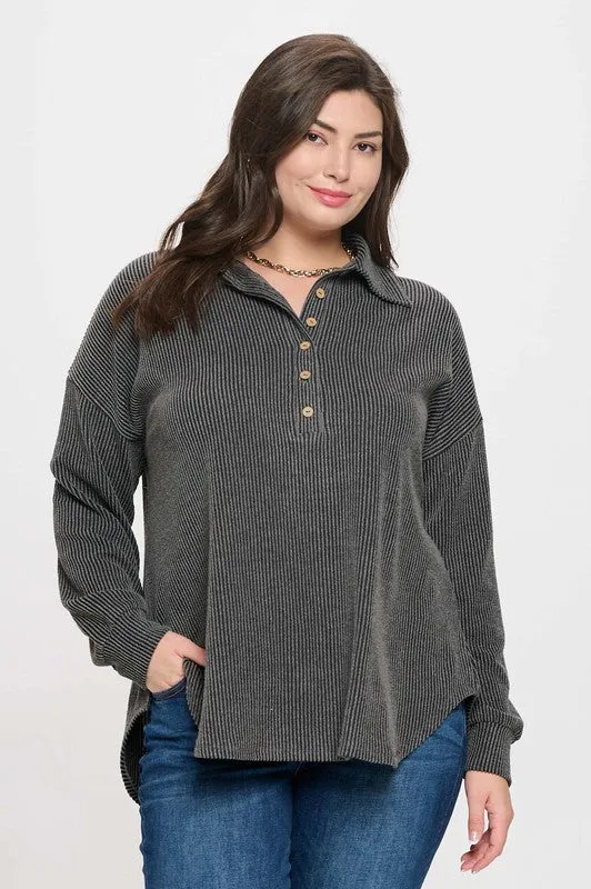 Pinstripe Collared Half Button Top
