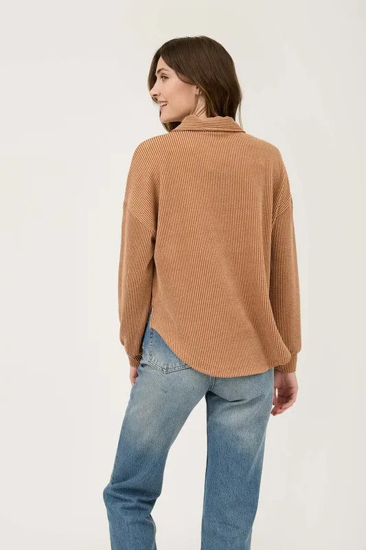 Pinstripe Collared Half Button Top