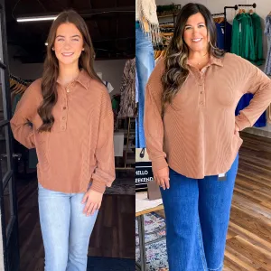 Pinstripe Collared Half Button Top