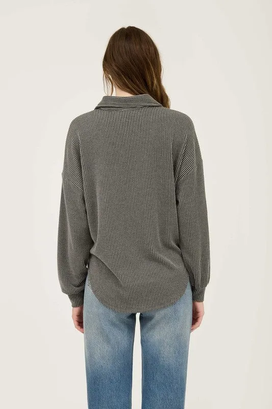 Pinstripe Collared Half Button Top