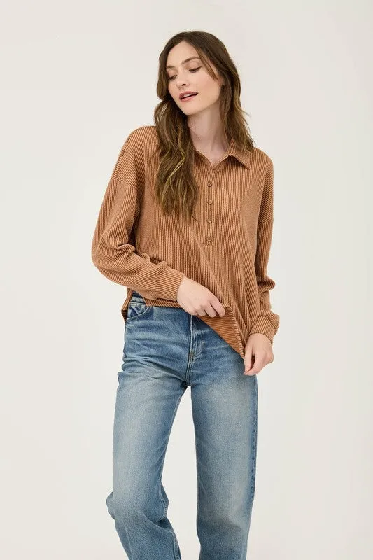 Pinstripe Collared Half Button Top