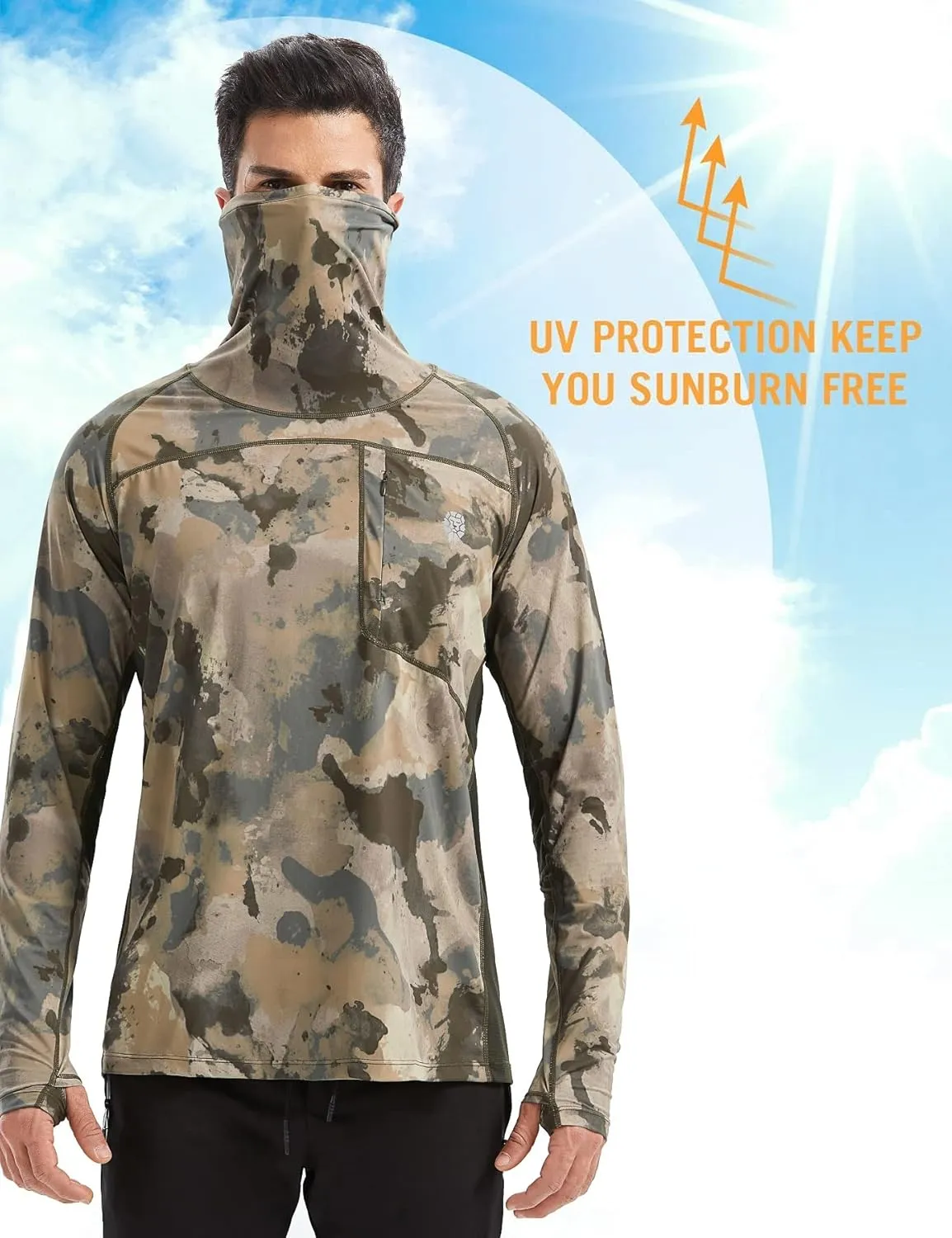 PIQIDIG Men's Sun Protection Hoodie Shirts UPF 50  Long Sleeve Rash Guard Performance Athletic Running Hiking T-Shirt