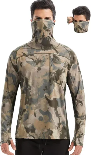 PIQIDIG Men's Sun Protection Hoodie Shirts UPF 50  Long Sleeve Rash Guard Performance Athletic Running Hiking T-Shirt
