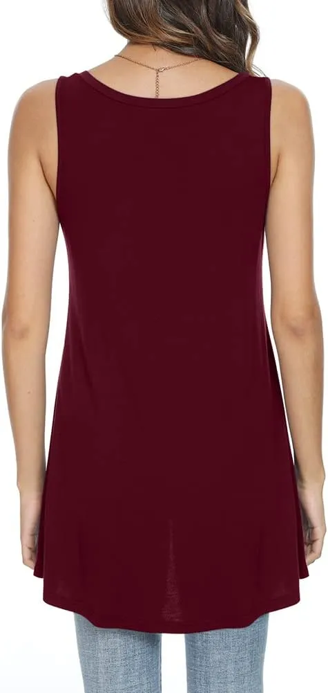 POPYOUNG Women's Long Tunic Tank to Wear with Leggings Summer V-Neck Sleeveless Tops Loose Shirts