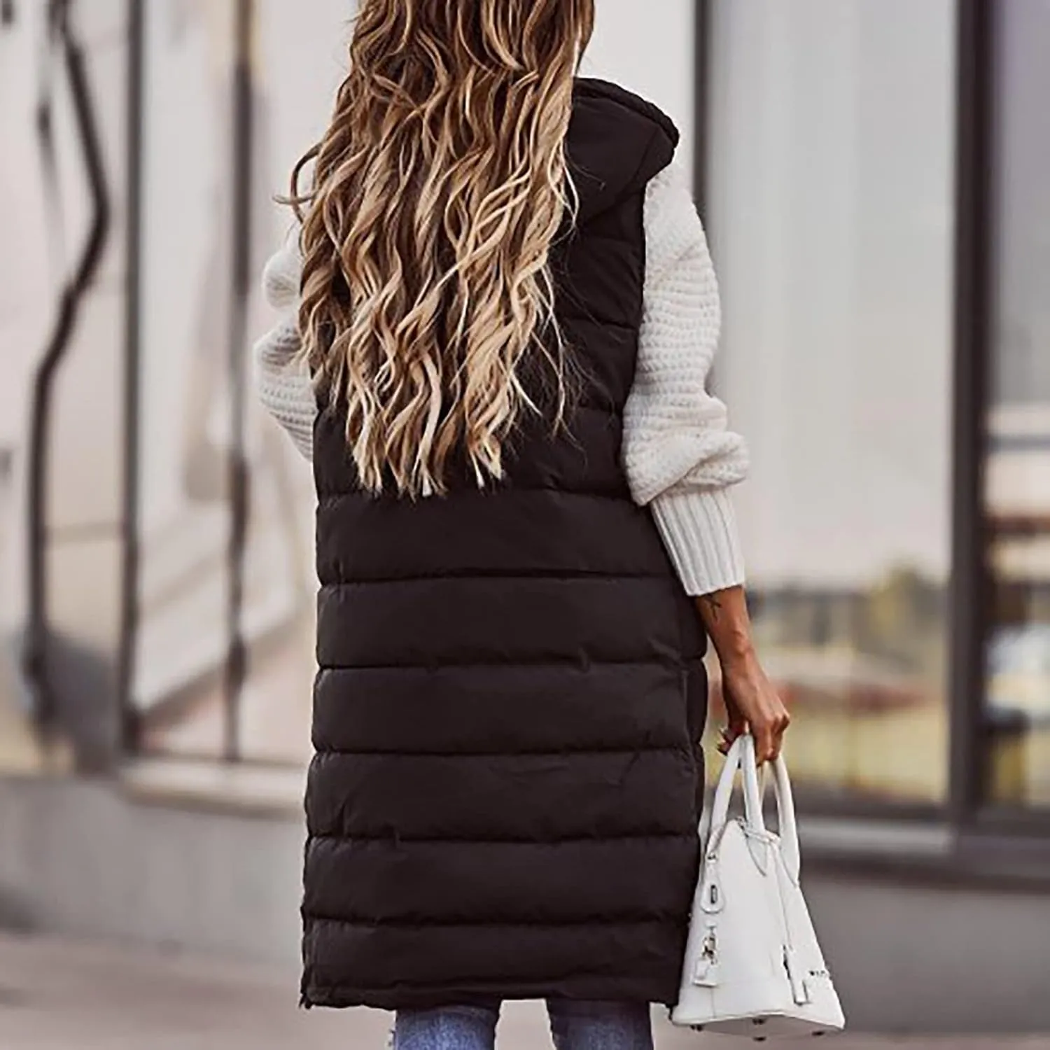 Puffer Vest Women Oversized Sleeveless Winter Coats Warm Zip Up Hoodie Casual Cotton Padded Jacket Long Outerwear