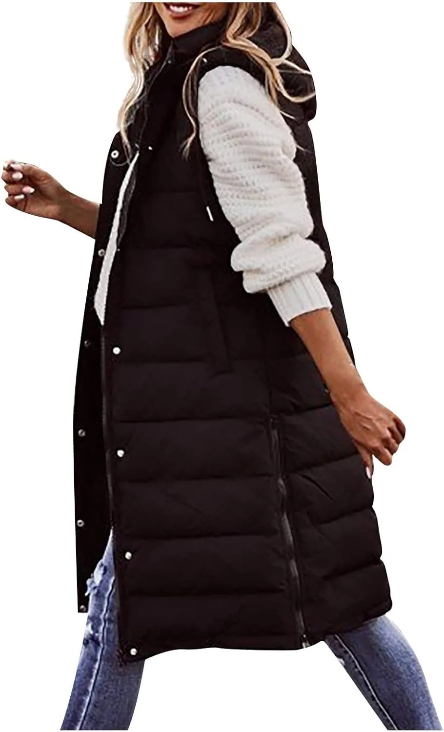 Puffer Vest Women Oversized Sleeveless Winter Coats Warm Zip Up Hoodie Casual Cotton Padded Jacket Long Outerwear
