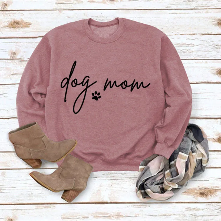 Pullover Simple Round Neck Top Long Sleeve Dog Mom Printed Loose Sweater