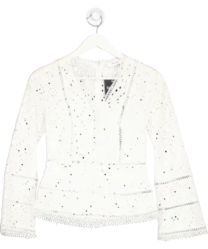 REISS White Enid Cotton Embroidered Shirt UK 4