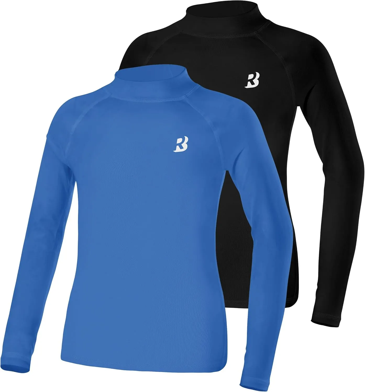Roadbox Boys Girls Compression Shirts - Youth Long Sleeve Athletic Undershirt Mock Neck for Football Baseball Basketball