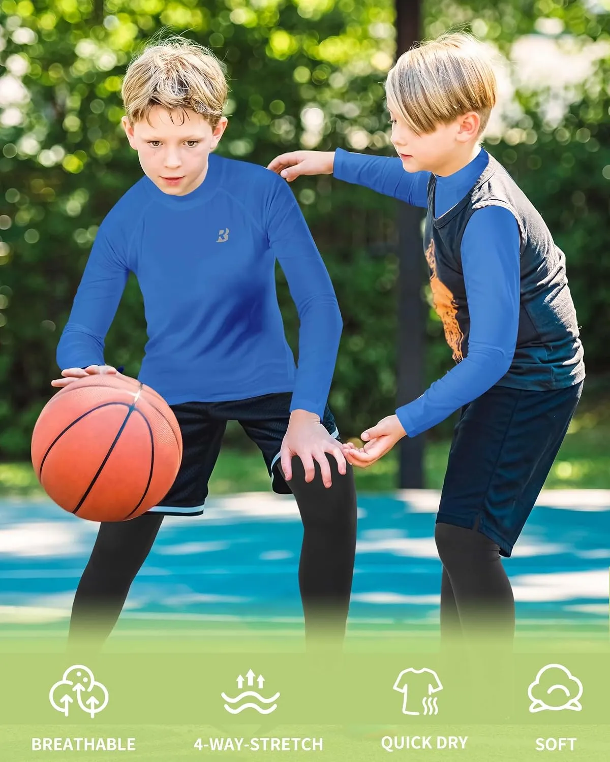 Roadbox Boys Girls Compression Shirts - Youth Long Sleeve Athletic Undershirt Mock Neck for Football Baseball Basketball