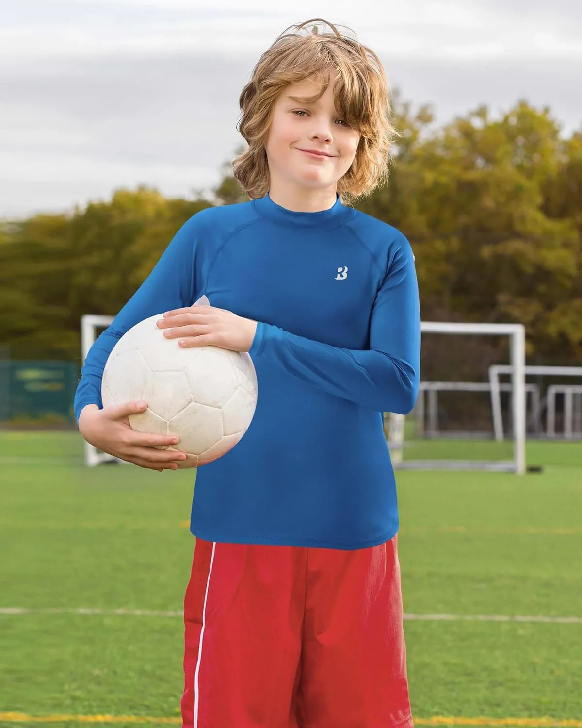 Roadbox Boys Girls Compression Shirts - Youth Long Sleeve Athletic Undershirt Mock Neck for Football Baseball Basketball